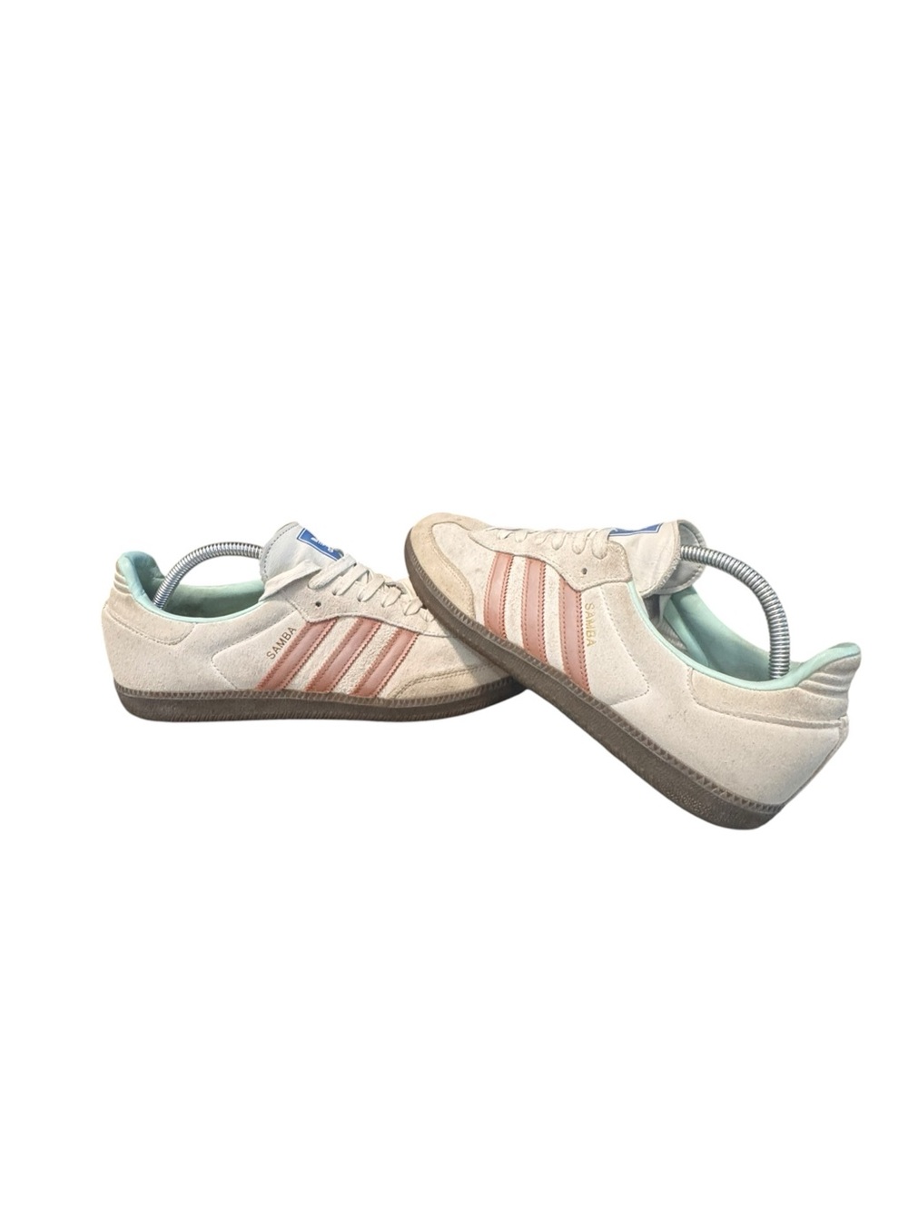 Adidas Samba Men’s 11.5 Cream Suede Pink Stripes Gum Sole Retro Sneakers